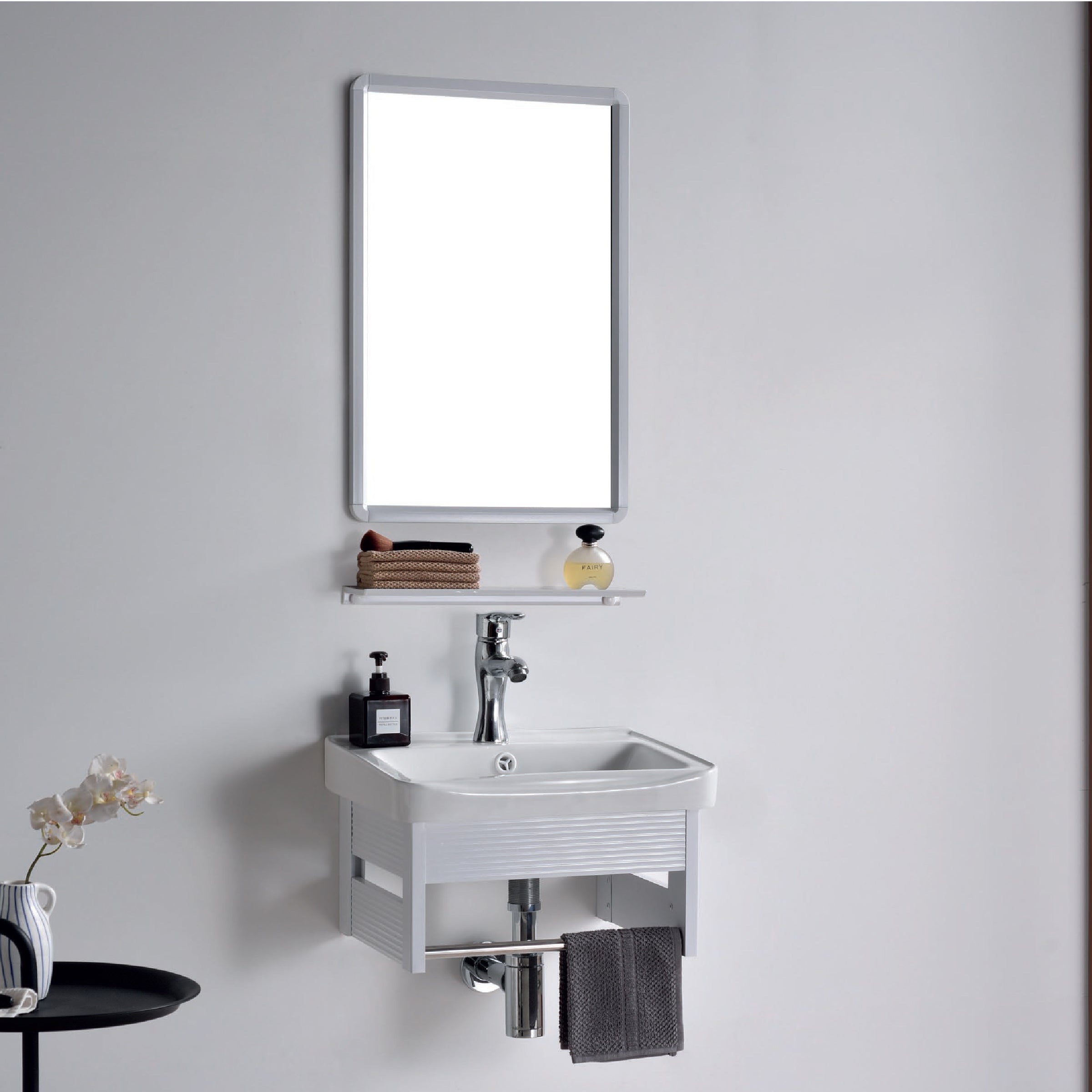 VANITORIO DE ALUMINIO C/REPISA + ESPEJO CUADRADO PS09-4336 BLANCO ECO 43X36CM - FRATELLI